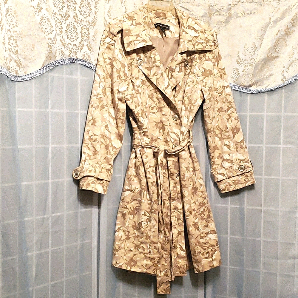 NEW YORK & COMPANY COTTON FLORAL TRENCH COAT SZ 16